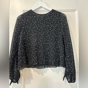 Zara Black & White Tie Sleeve Blouse Size M